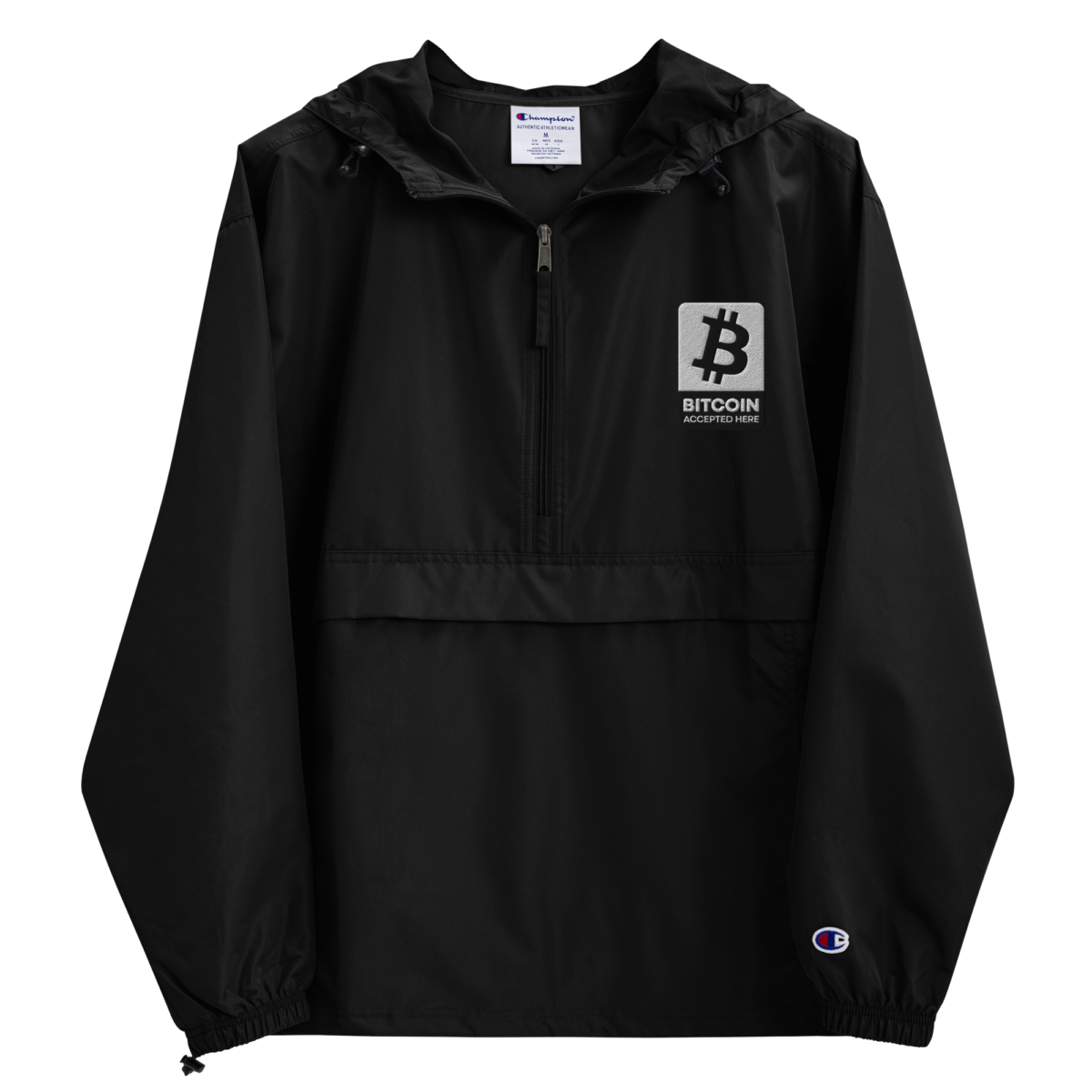 embroidered champion packable jacket black front 631f47a0d087f - Bitcoin Accepted Here Champion Packable Jacket