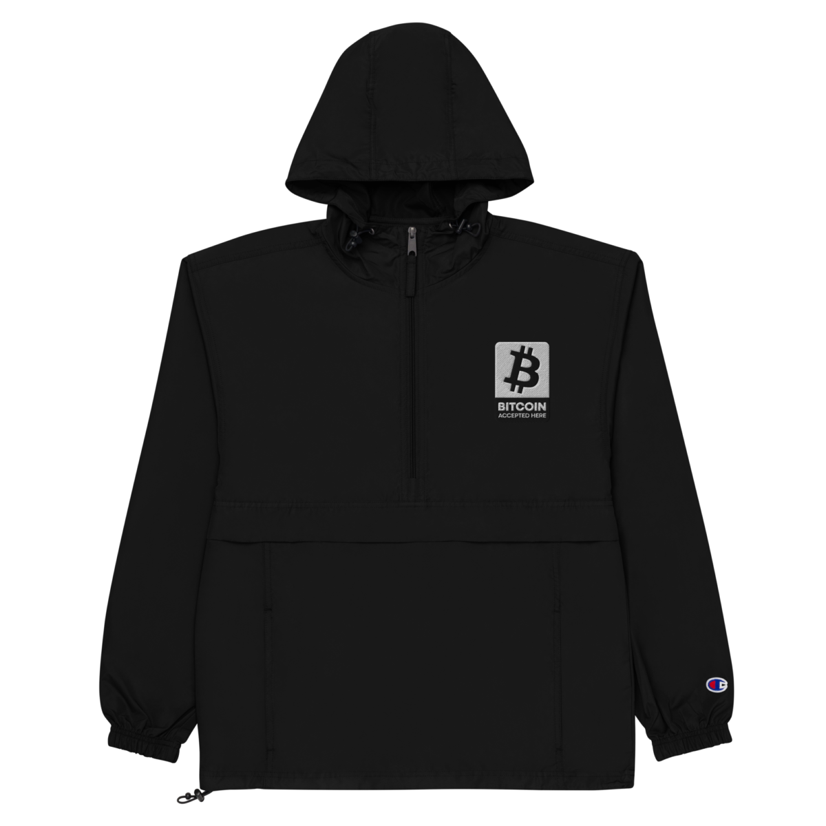embroidered champion packable jacket black front 631f47a0d236b - Bitcoin Accepted Here Champion Packable Jacket