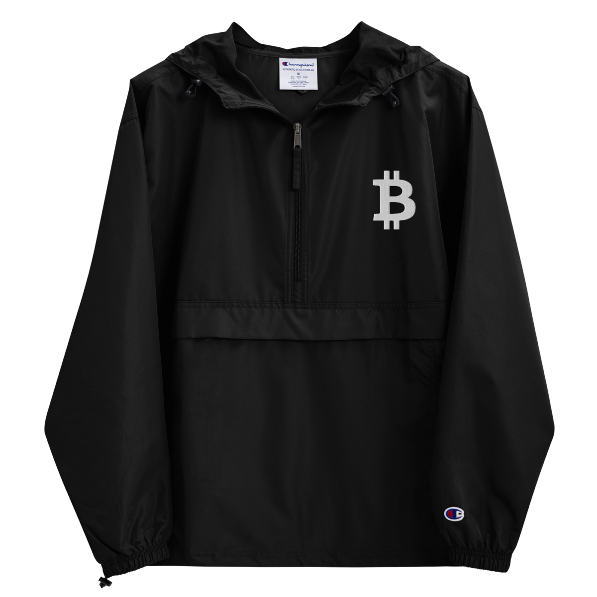 embroidered champion packable jacket black front 631f52b593afb - Bitcoin Champion Packable Jacket