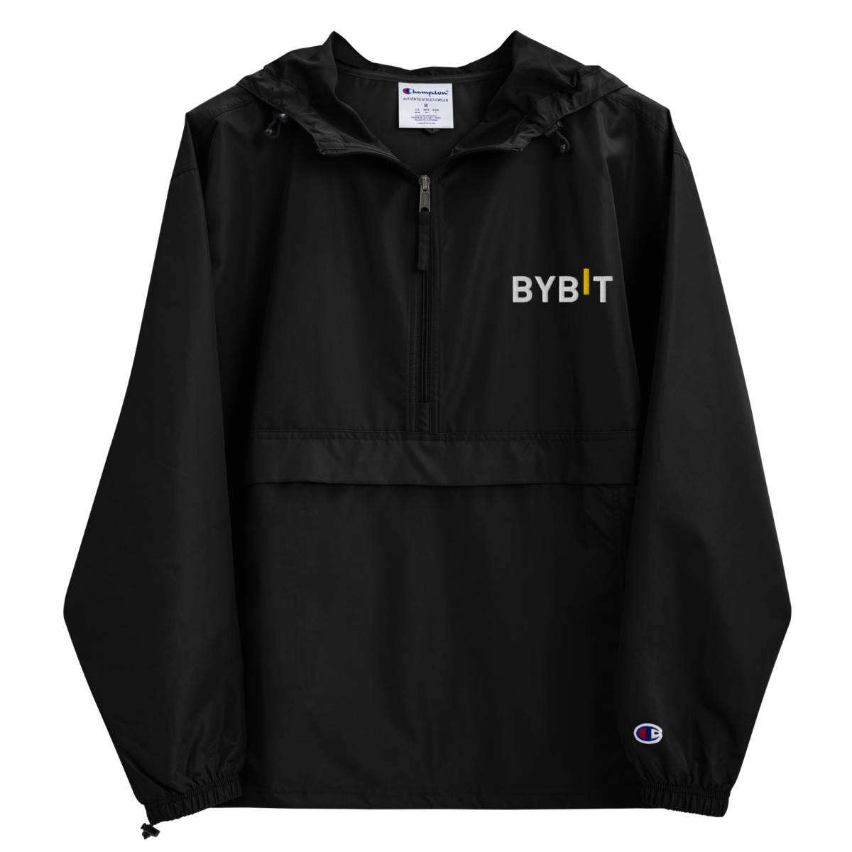embroidered champion packable jacket black front 6321ec1f24120 - Bybit Champion Packable Jacket