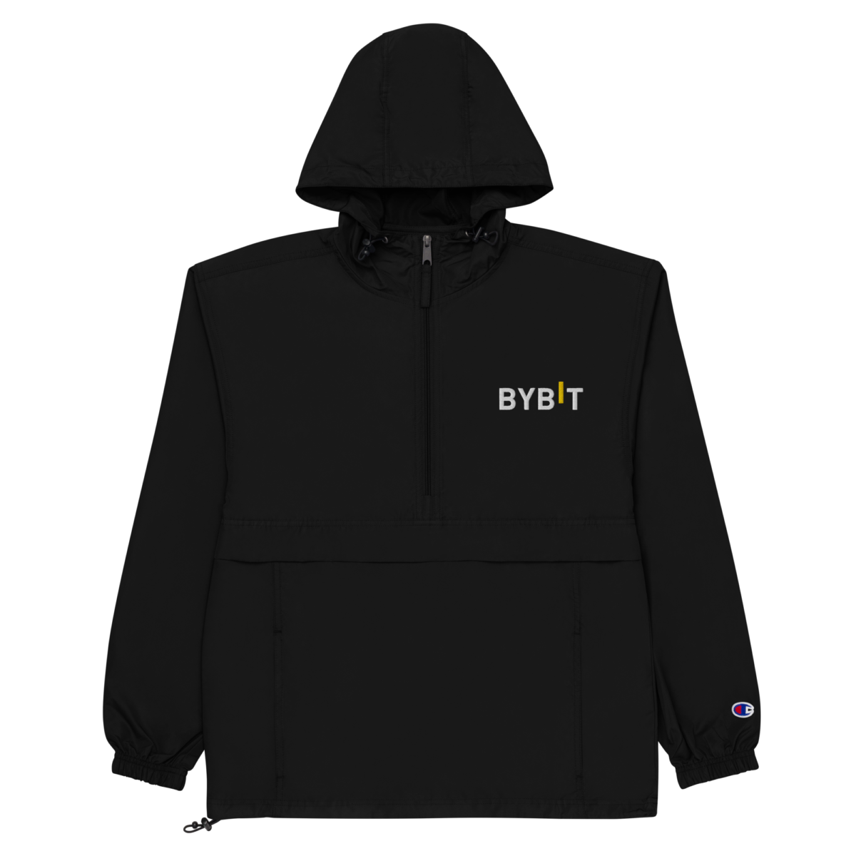 embroidered champion packable jacket black front 6321ec1f25d30 - Bybit Champion Packable Jacket