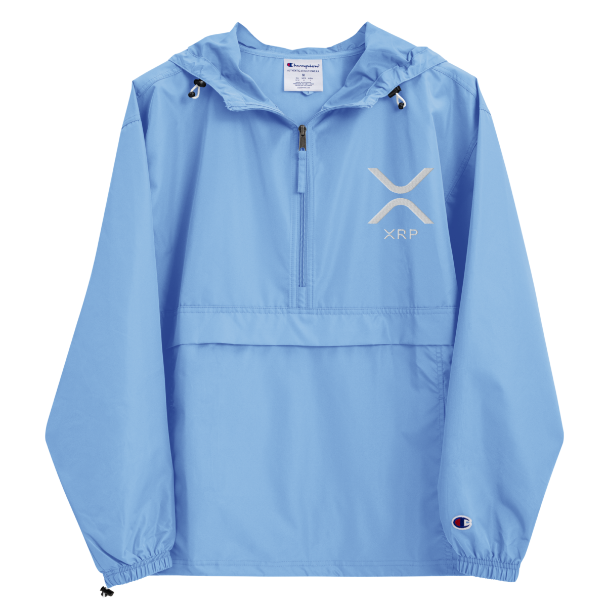 embroidered champion packable jacket light blue front 631f40fc80948 - XRP Champion Packable Jacket