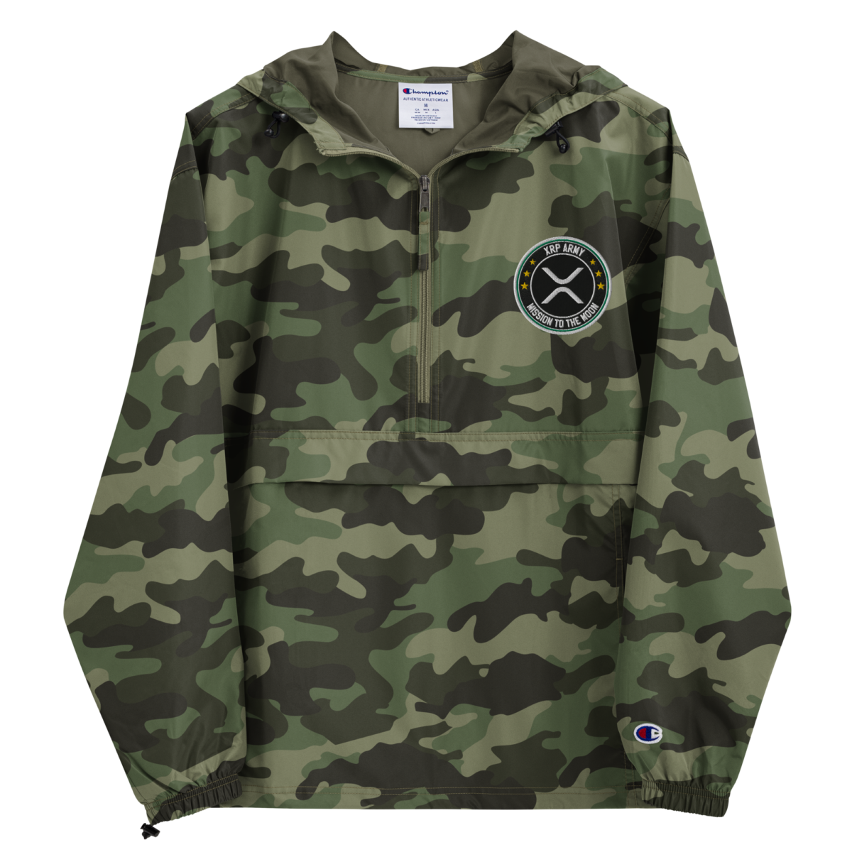 embroidered champion packable jacket olive green camo front 631f41e66fb4f - XRP Army: Mission to the Moon Champion Packable Jacket