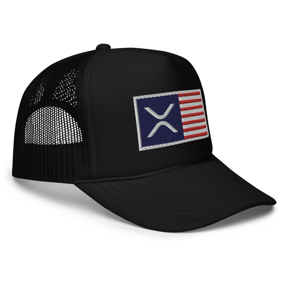 foam trucker hat black one size right front 632b6a246db12 - XRP: USA Flag Foam Trucker Hat