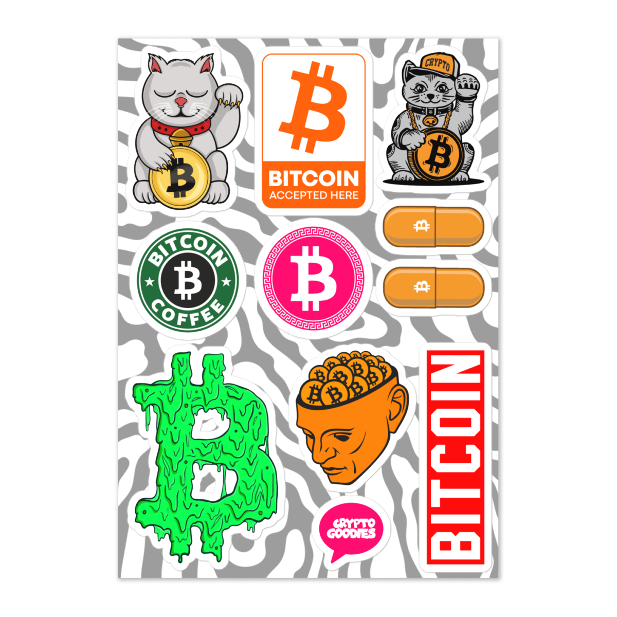 kiss cut sticker sheet white front 633302c9bd610 - Bitcoin Sticker Sheet Vol.1