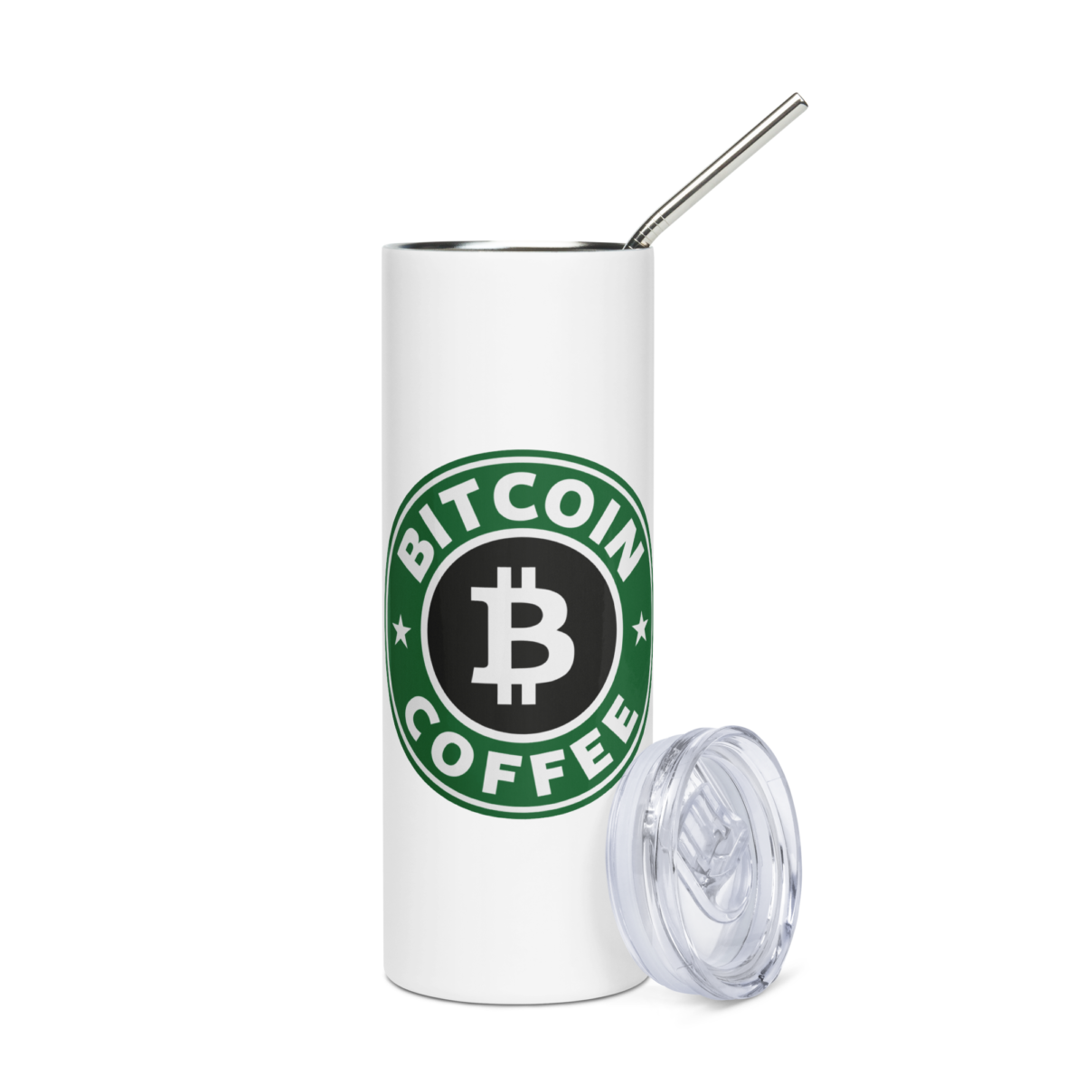 stainless steel tumbler white front 631338ad909bd - Bitcoin Coffee Stainless Steel Tumbler