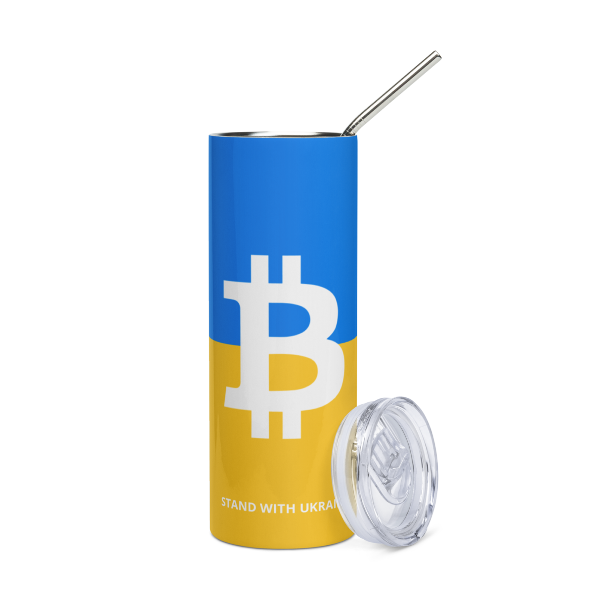 stainless steel tumbler white front 63133f9bc85b7 - Bitcoin: Stand With Ukraine Stainless Steel Tumbler