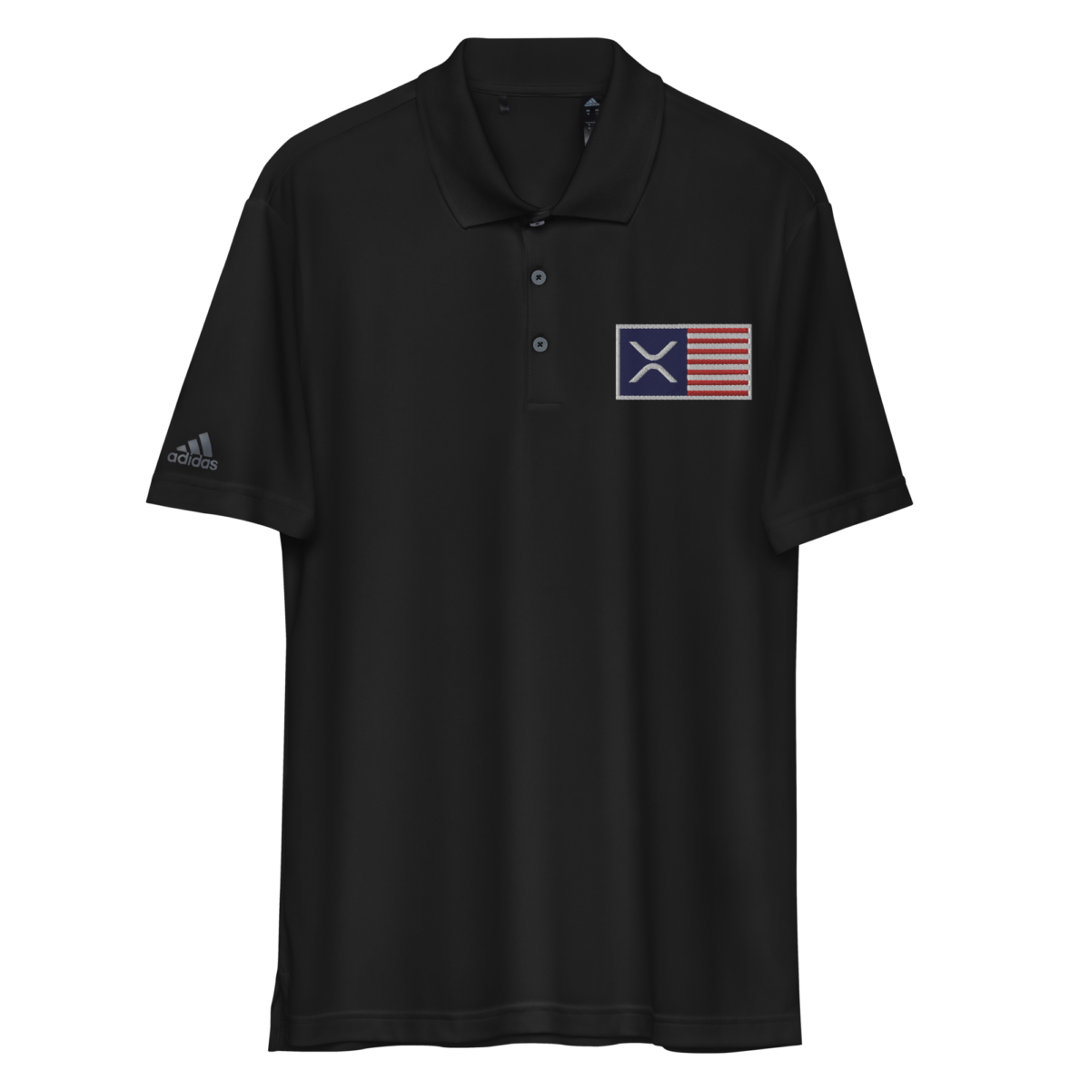 adidas performance polo shirt black front 634ad33eab5bb - XRP USA Flag Adidas Performance Polo Shirt