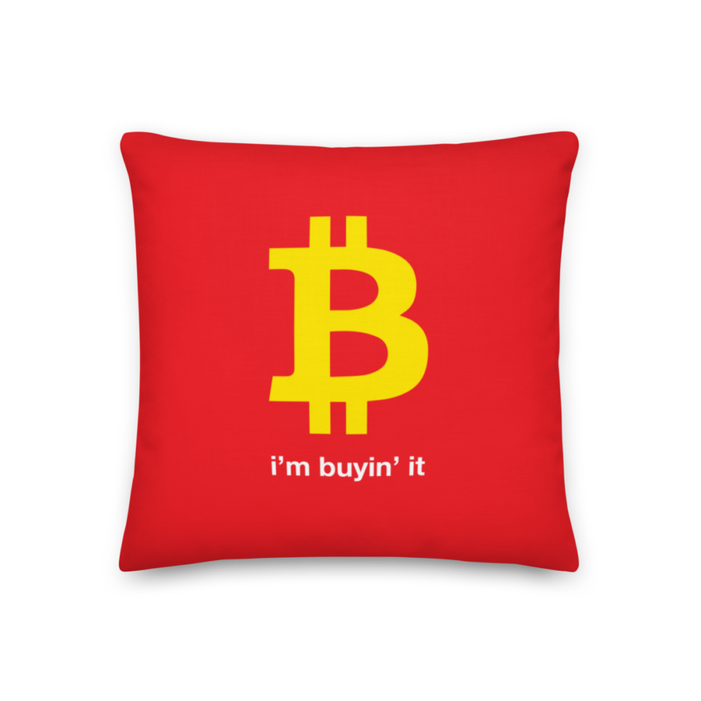 all over print premium pillow 18x18 back 633eee1d8e122 - Bitcoin: I'm Buyin' It Premium Pillow