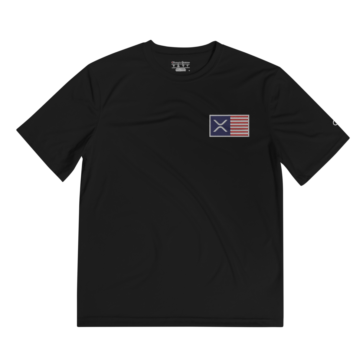 embroidered champion performance t shirt black front 634ad72881253 - XRP USA Flag Champion Performance T-Shirt