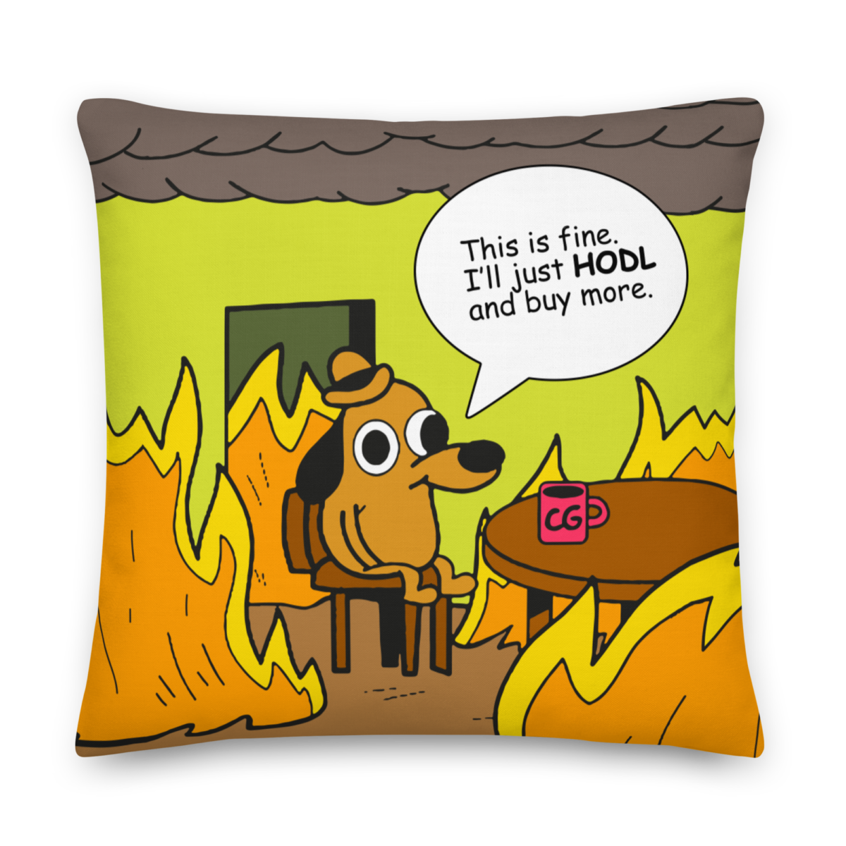 This Is Fine Crypto Meme Premium Pillow