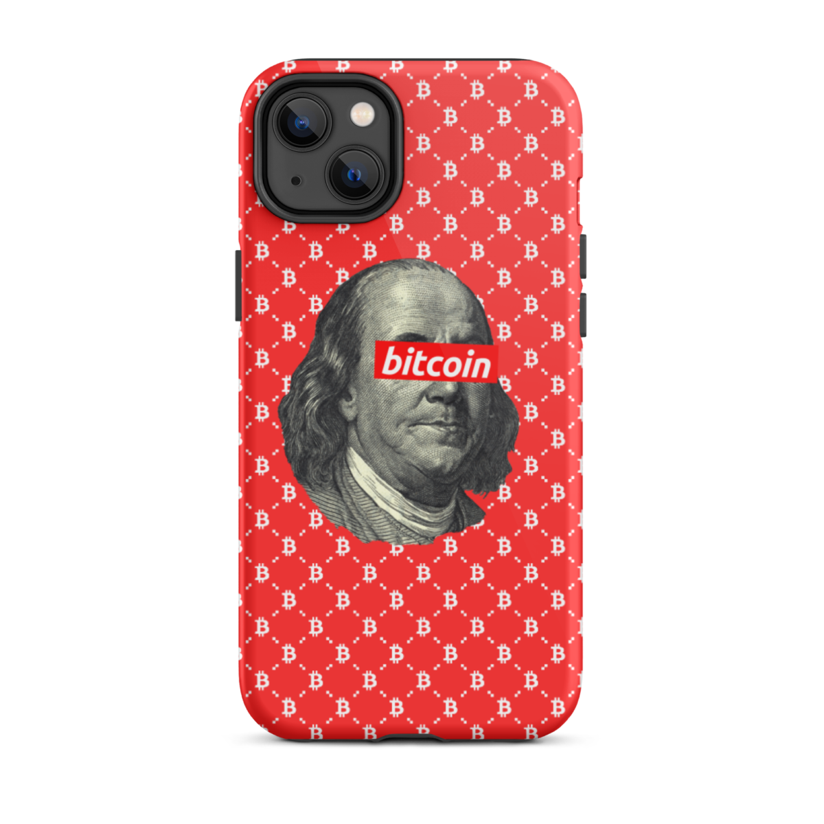 tough iphone case glossy iphone 14 plus front 6345e4b9cbac2 - Bitcoin x Benjamin Franklin (RED) Tough iPhone Case