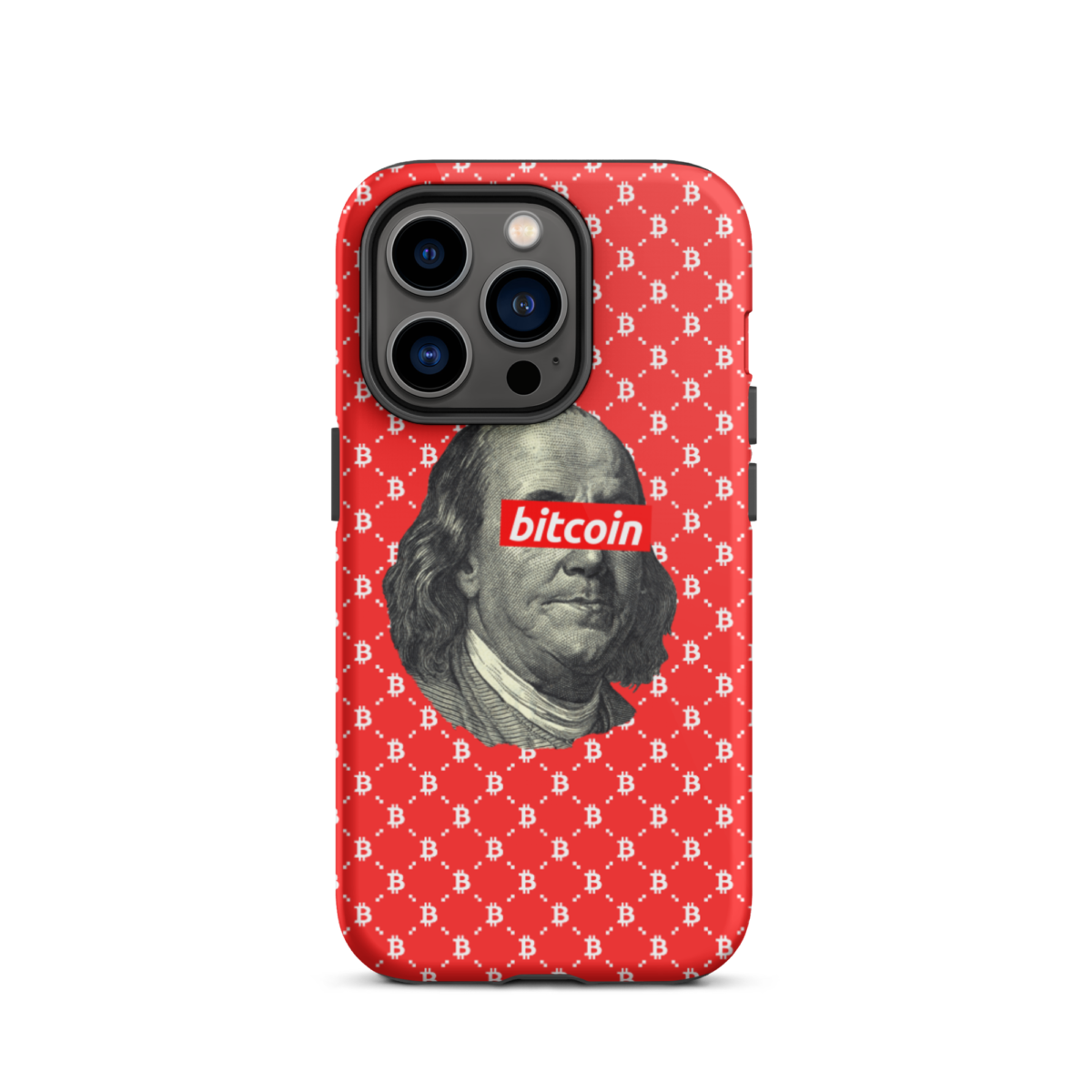 tough iphone case glossy iphone 14 pro front 6345e4b9cd848 - Bitcoin x Benjamin Franklin (RED) Tough iPhone Case