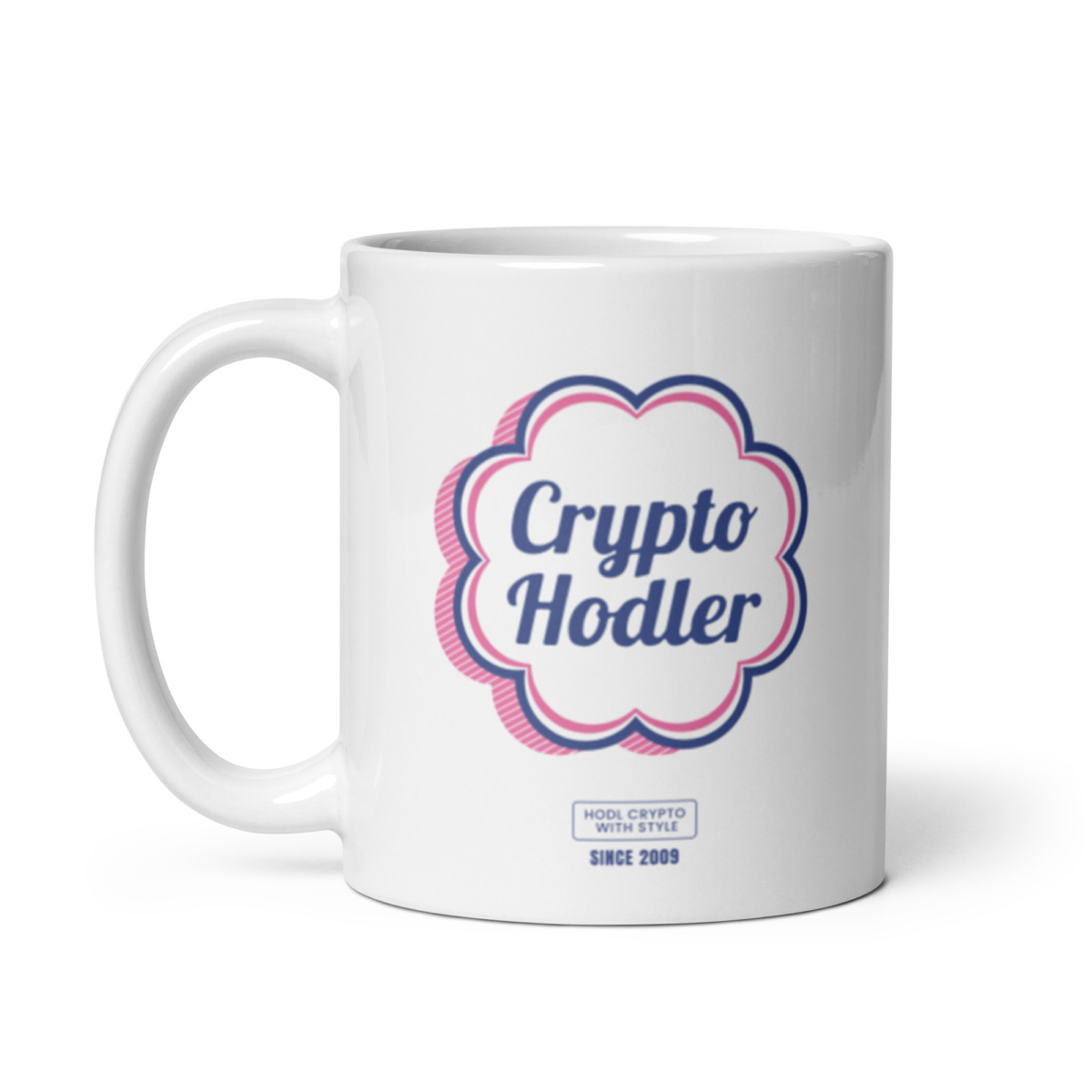 white glossy mug 11oz handle on left 635bd7dbb978e - Crypto Hodler (Pink) Mug
