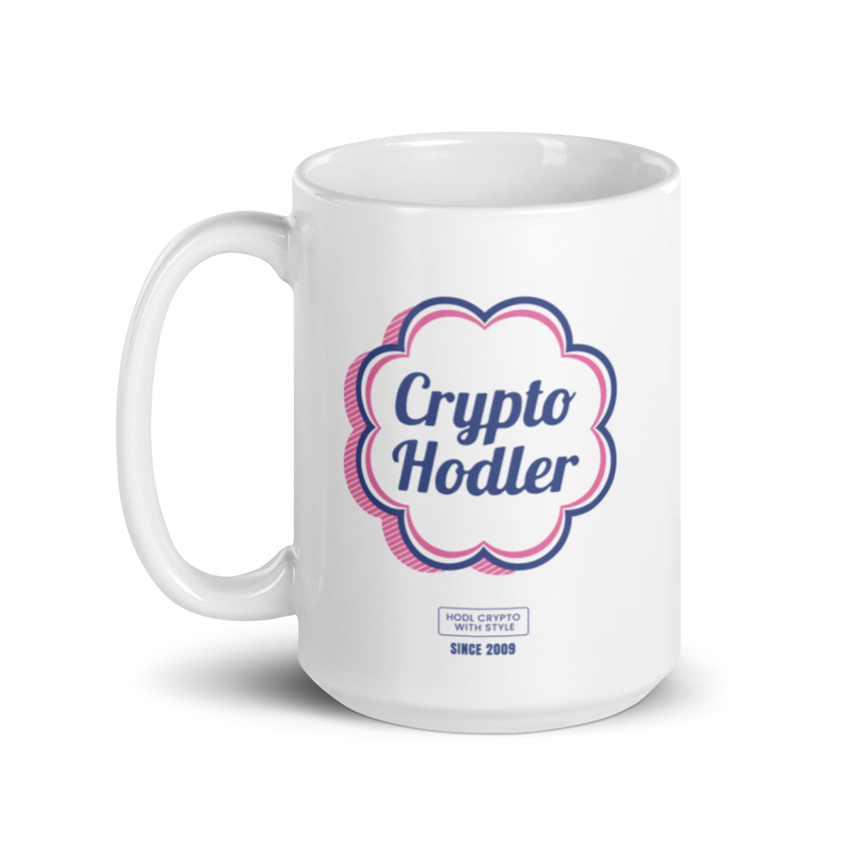 white glossy mug 15oz handle on left 635bd7dbb9a42 - Crypto Hodler (Pink) Mug