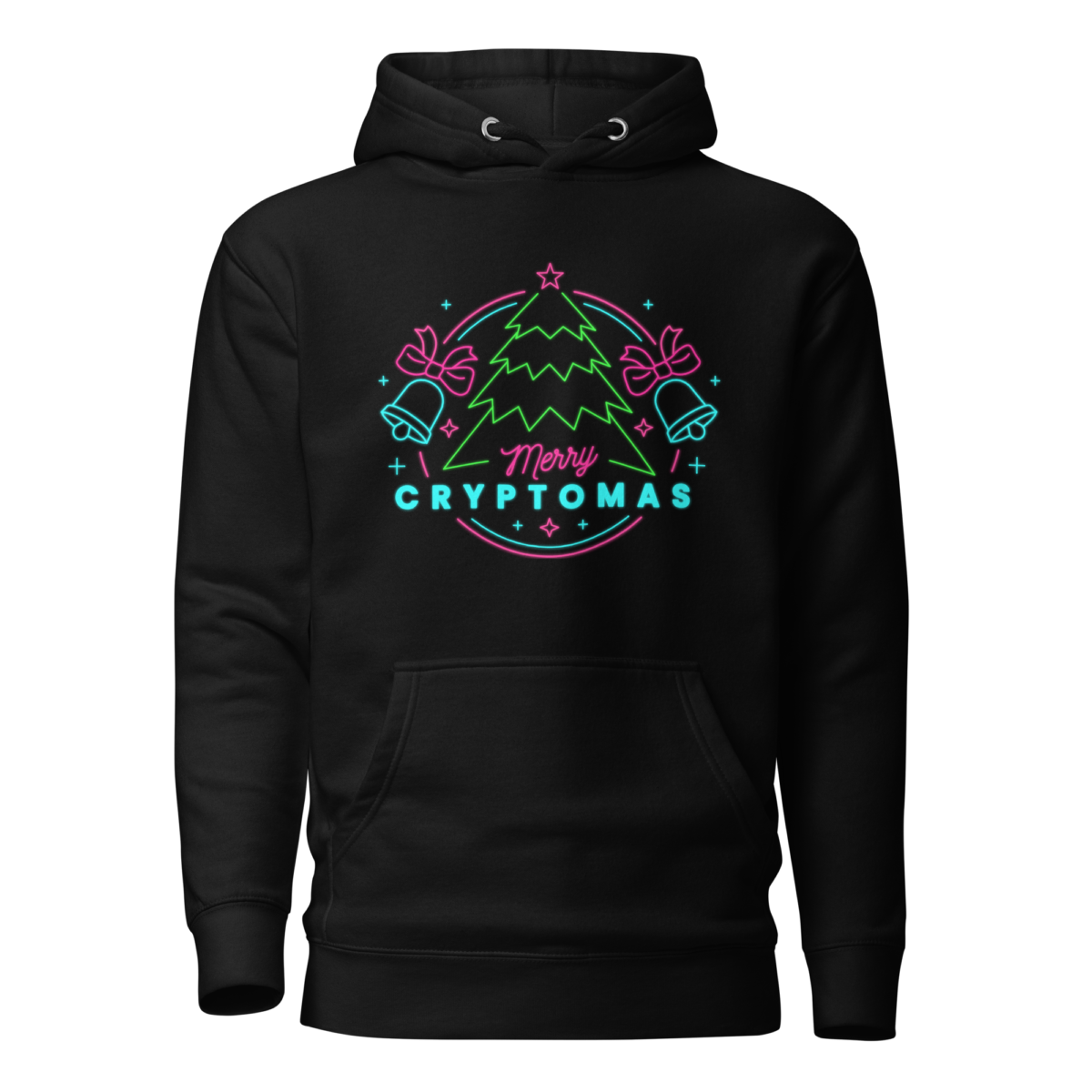 unisex premium hoodie black front 637bf9f03e6d6 - Merry Cryptomas Neon Hoodie