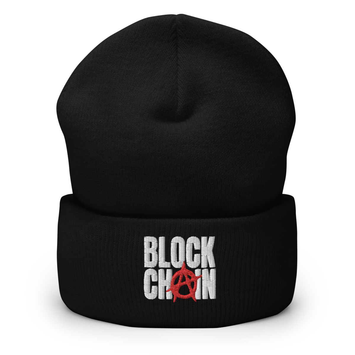 cuffed beanie black front 6397a361a37b4 - Blockchain Anarchy Cuffed Beanie