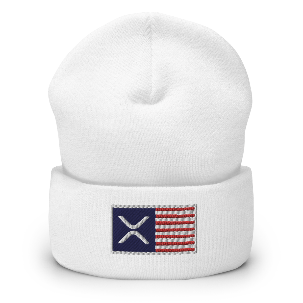 cuffed beanie white front 6397a10deb657 - XRP USA Flag Cuffed Beanie