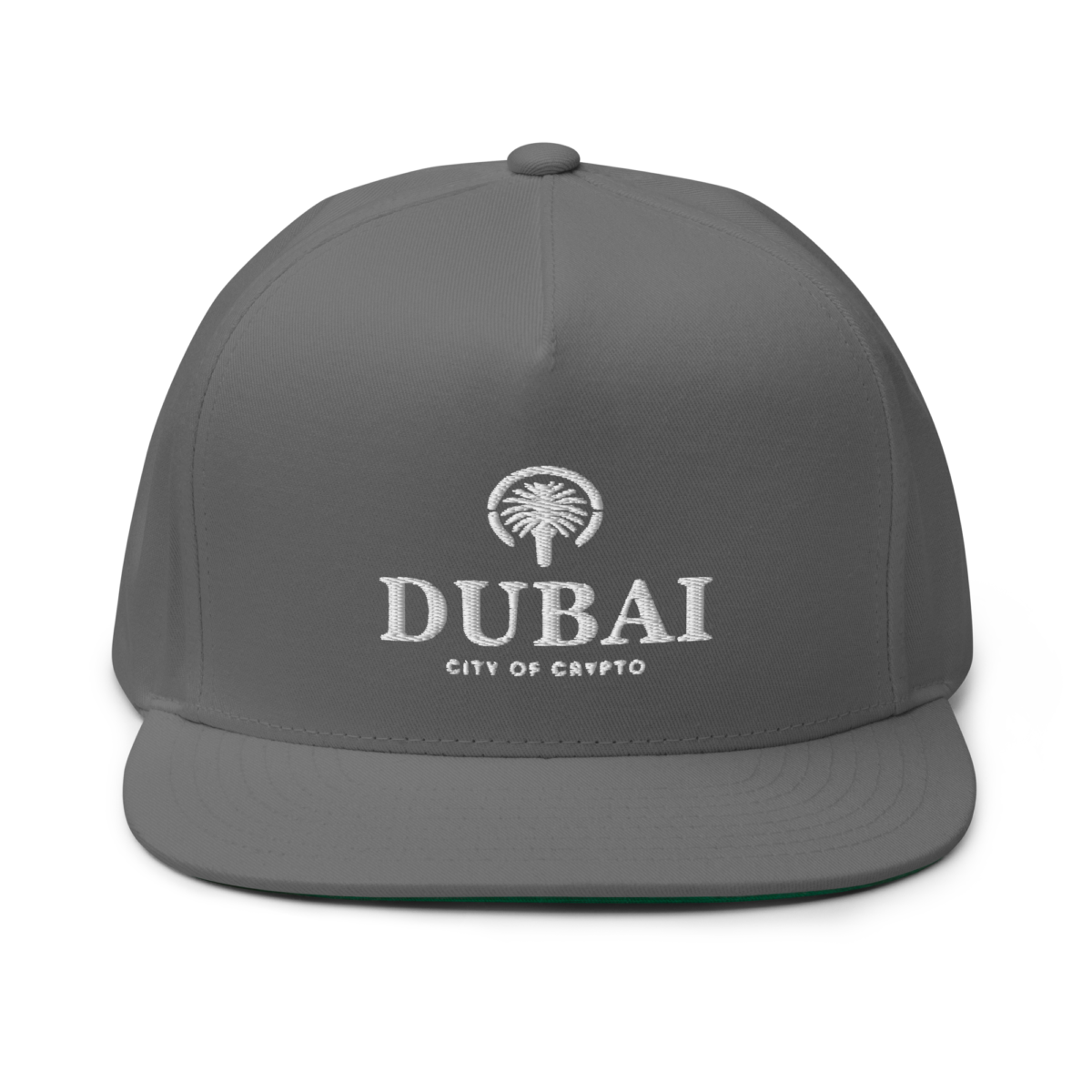 flat bill cap grey front 63a1e4b765255 - Dubai: City of Crypto Snapback Hat