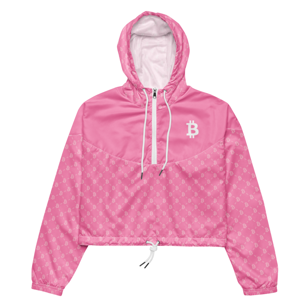 all over print womens cropped windbreaker white front 63d7b847627f2 - Bitcoin Paris Light Pink Women’s Cropped Windbreaker