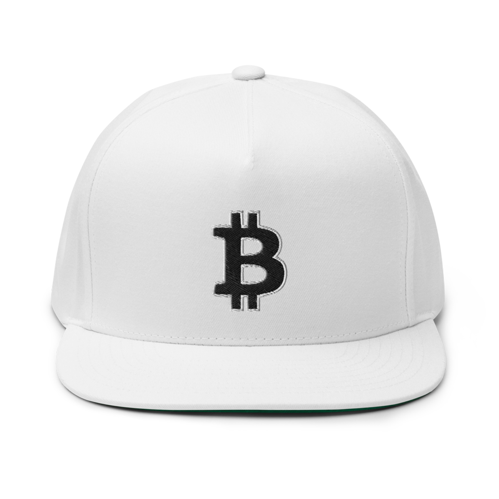 flat bill cap white front 63bf25eb1e509 - Bitcoin: Thick Outline Logo Snapback Hat