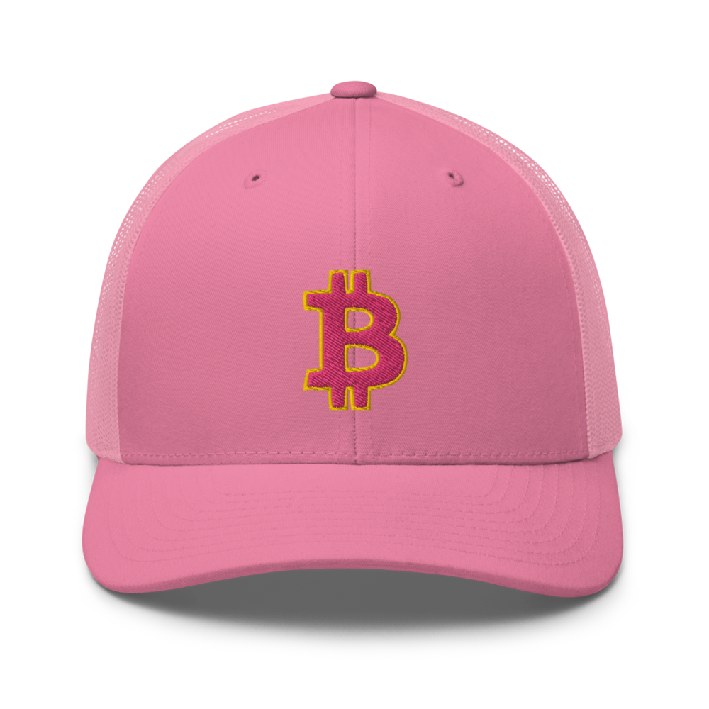 retro trucker hat pink front 63d3fc38abde1 - Bitcoin Pink Trucker Cap