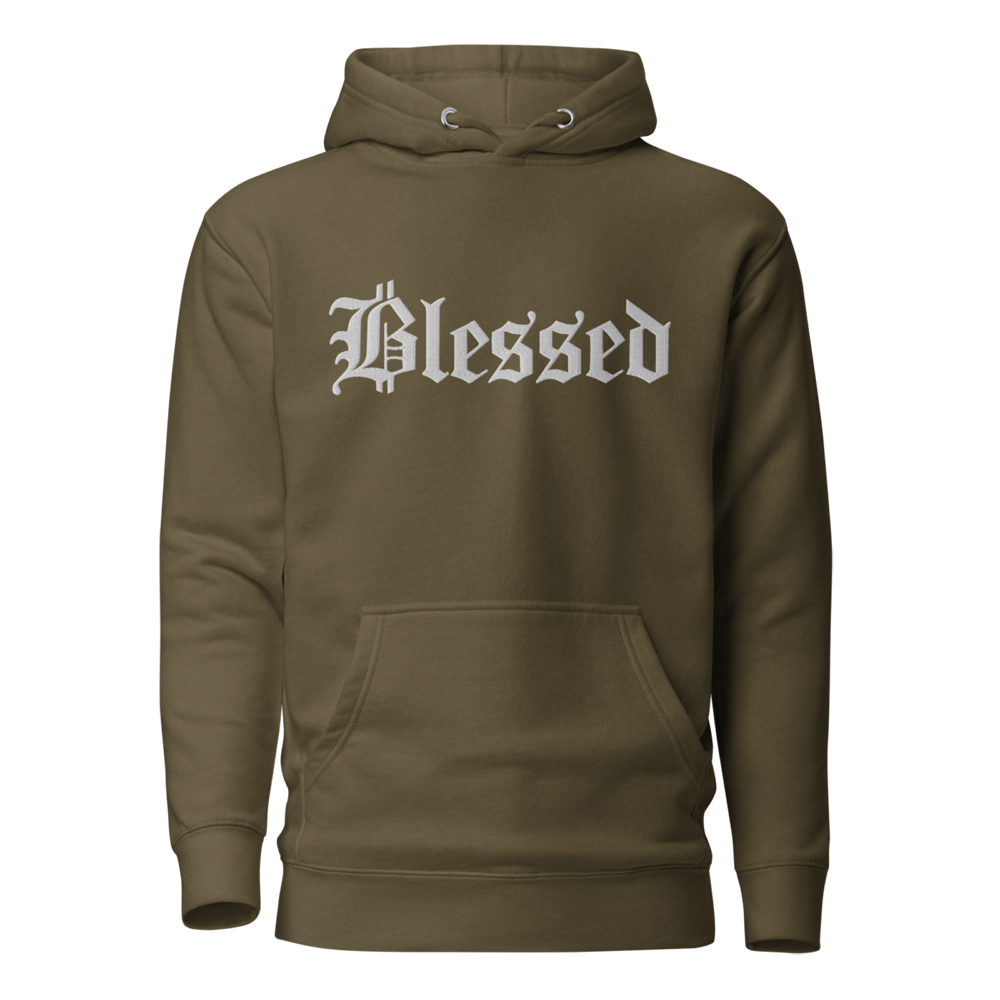 unisex premium hoodie military green front 63cb1213a6f0c - Blessed (Embroidery) Hoodie