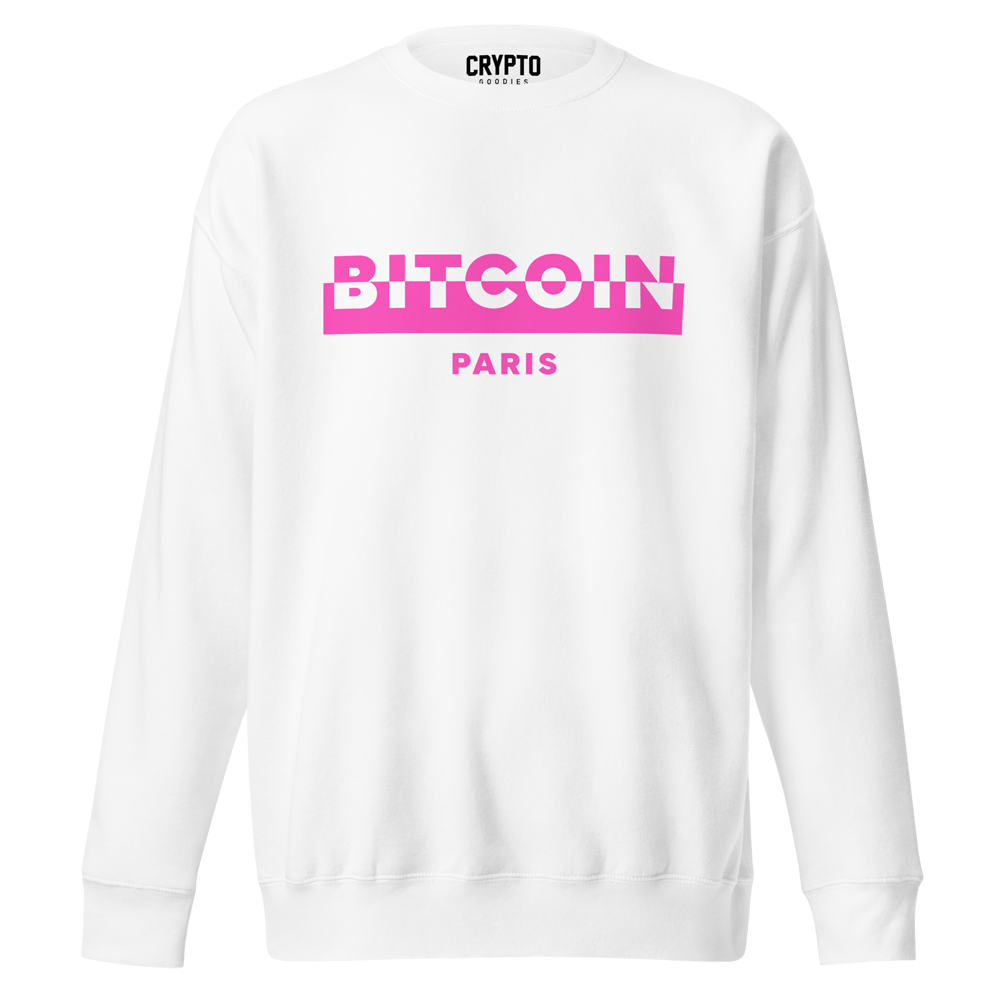 unisex premium sweatshirt white front 63f1451a5302f - Bitcoin Paris Premium Sweatshirt