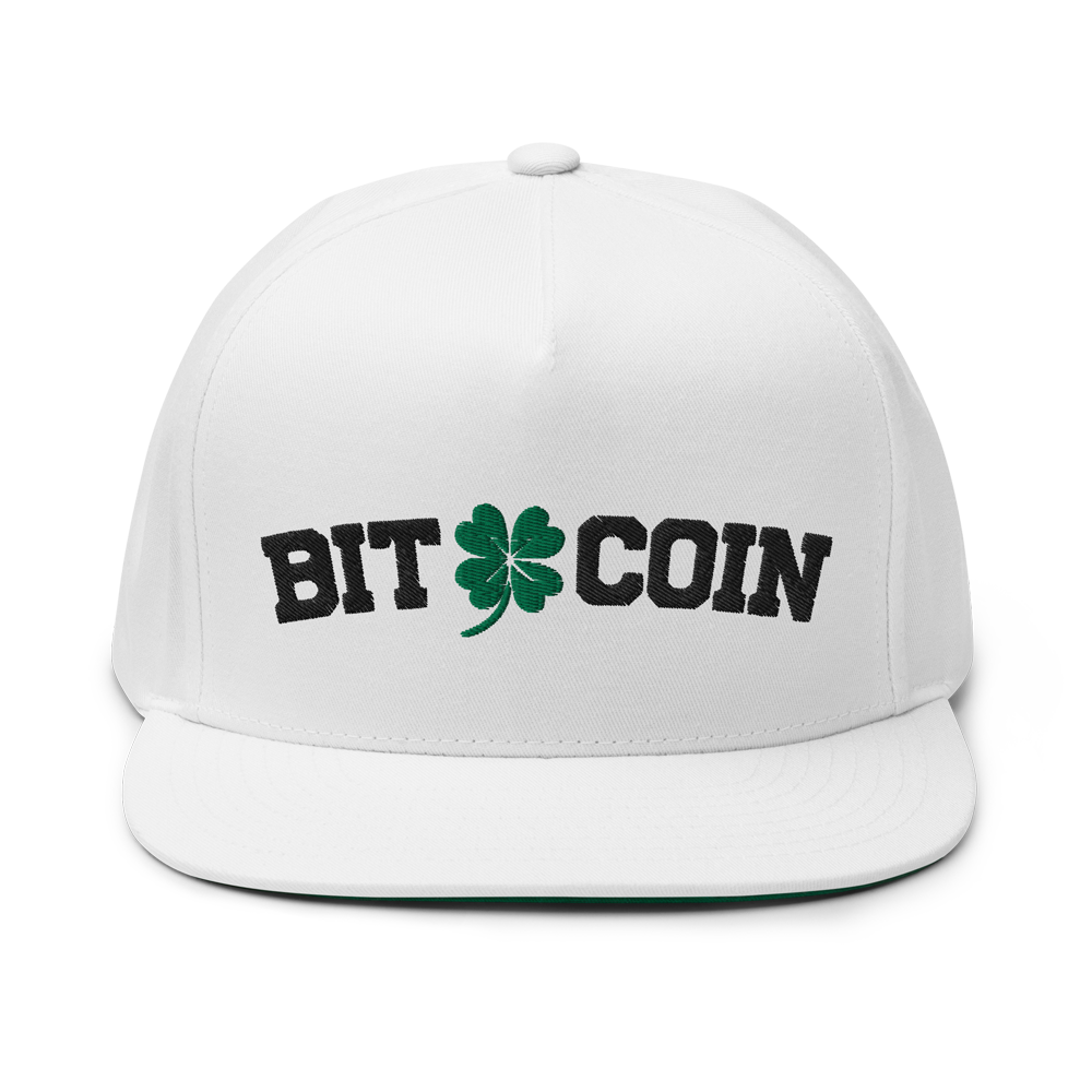 flat bill cap white front 64051791df878 - Bitcoin St. Patrick's Day Snapback Hat