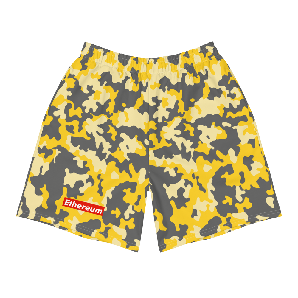 Ethereum Yellow Camo Men's Beach Shorts