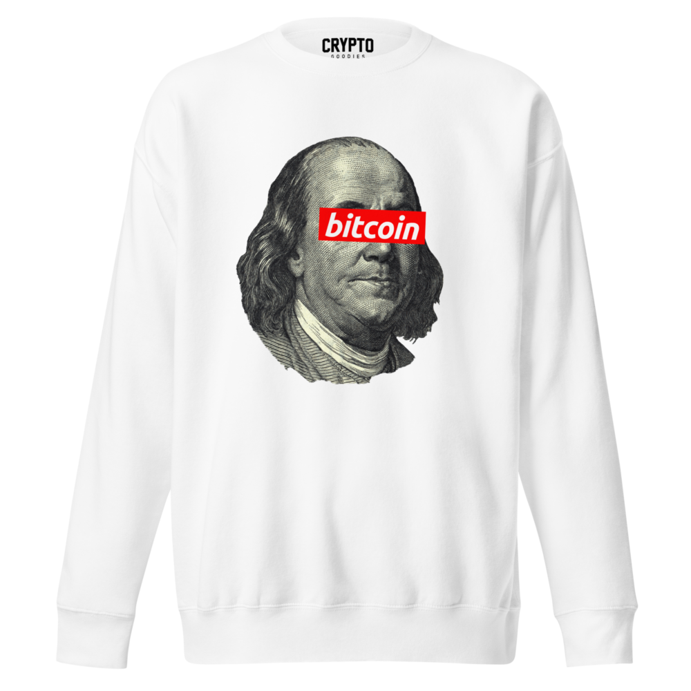 unisex premium sweatshirt white front 6501e09b6cff8 - Benjamin Franklin x Bitcoin Sweatshirt