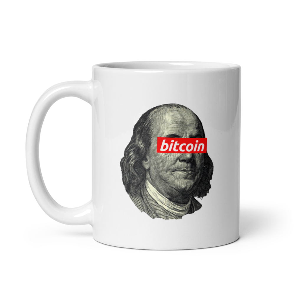 white glossy mug white 11oz handle on left 64ff2f9c5927a - Benjamin Franklin Bitcoin mug