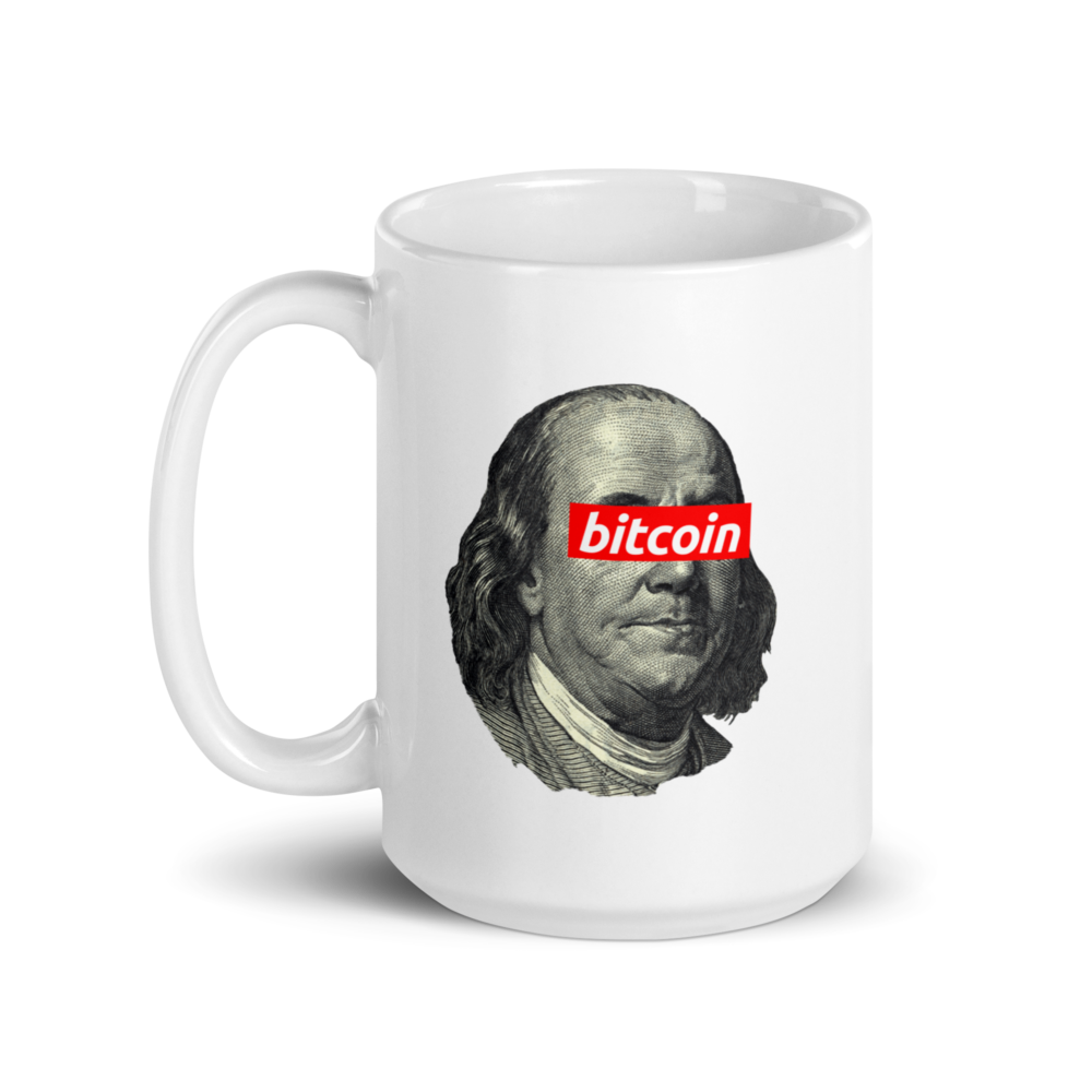 white glossy mug white 15oz handle on left 64ff2f9c59473 - Benjamin Franklin Bitcoin mug