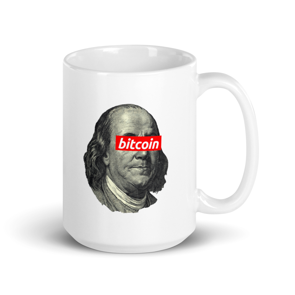 white glossy mug white 15oz handle on right 64ff2f9c593fd - Benjamin Franklin Bitcoin mug