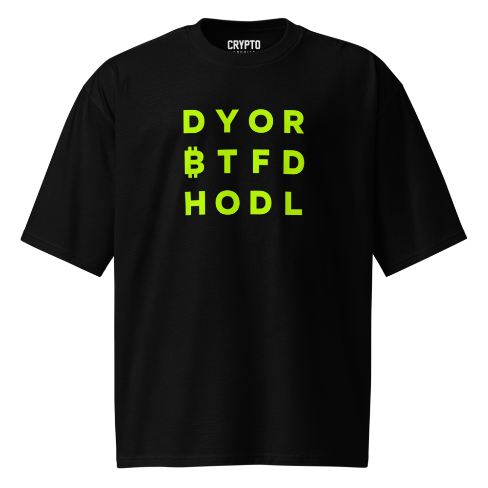 oversized heavyweight t shirt black front 678f7774a9e87 - DYOR BTFD HODL Oversized T-Shirt