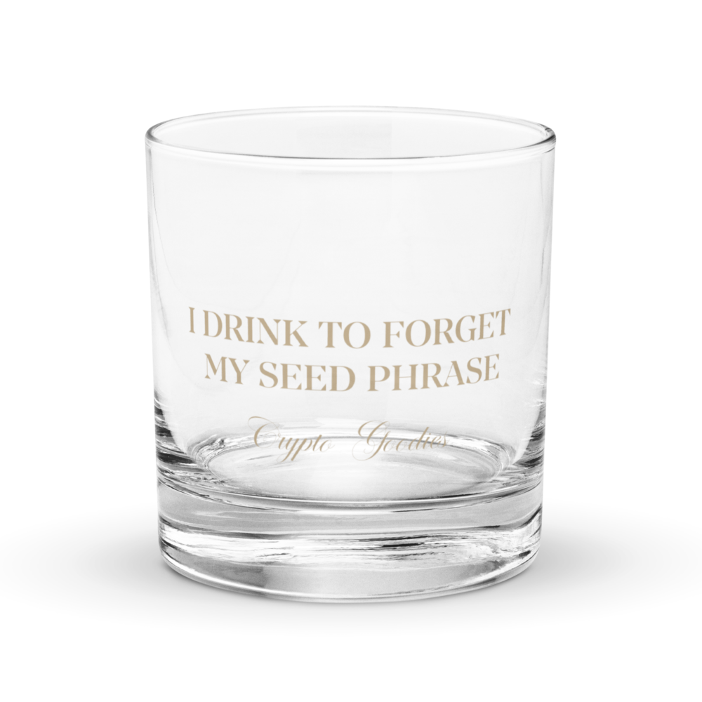 rocks glass 10.5 oz front 678964ce659b1 - I Drink to Forget My Seed Phrase Rocks Glass