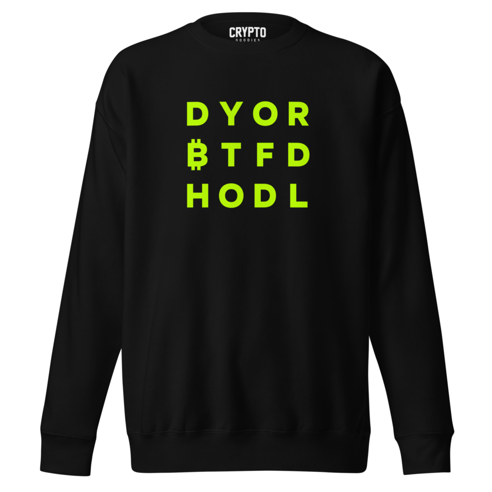 unisex premium sweatshirt black front 678ab5fa30ff0 - DYOR BTFD HODL Premium Sweatshirt