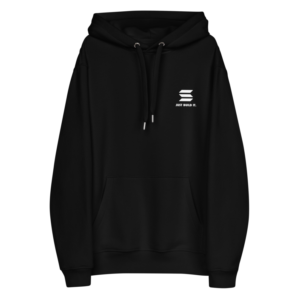 premium eco hoodie black front 67ae213bb69b0 - Solana: Just Build It Premium Hoodie