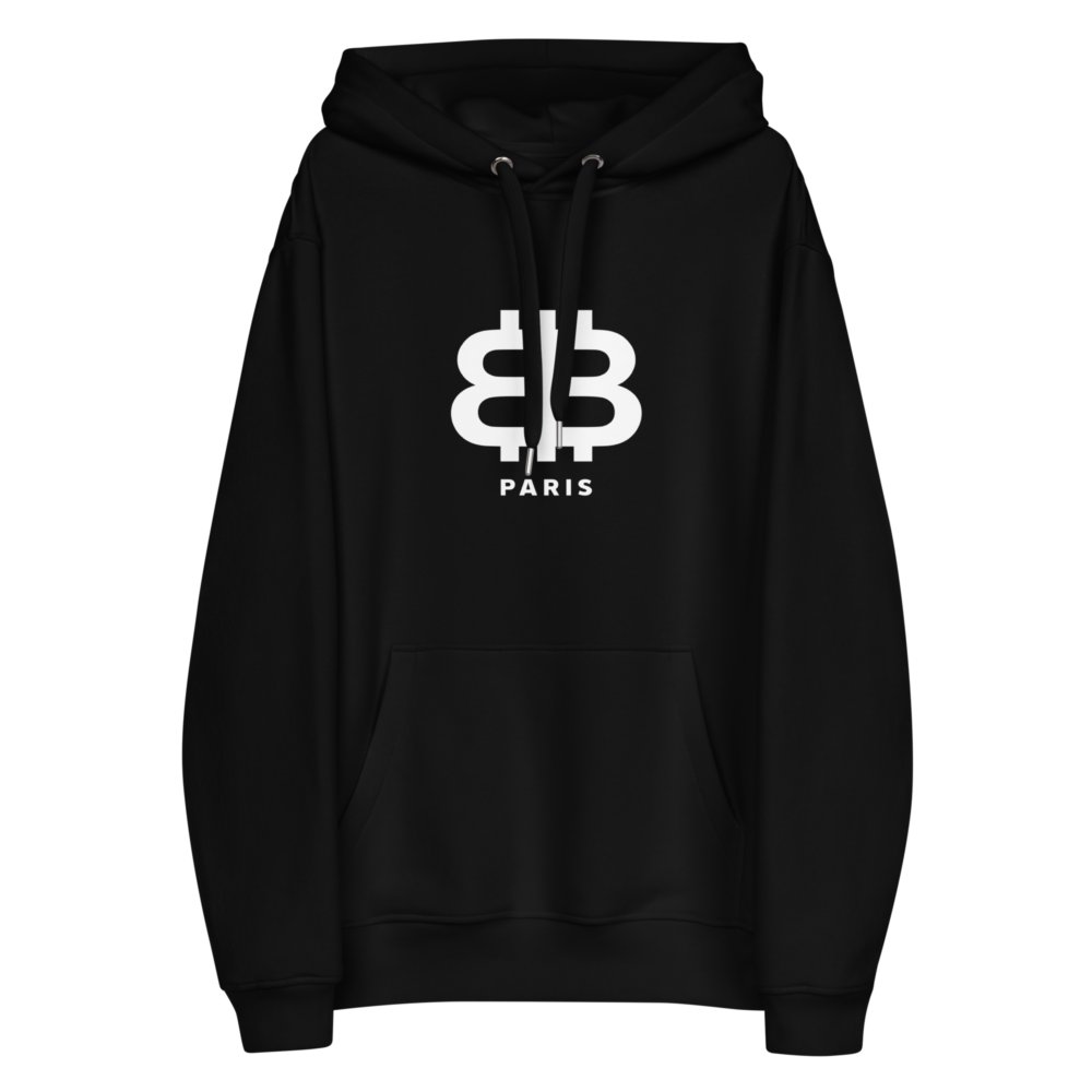 premium eco hoodie black front 67b382f861d1d - Bitcoin Paris Premium Hoodie