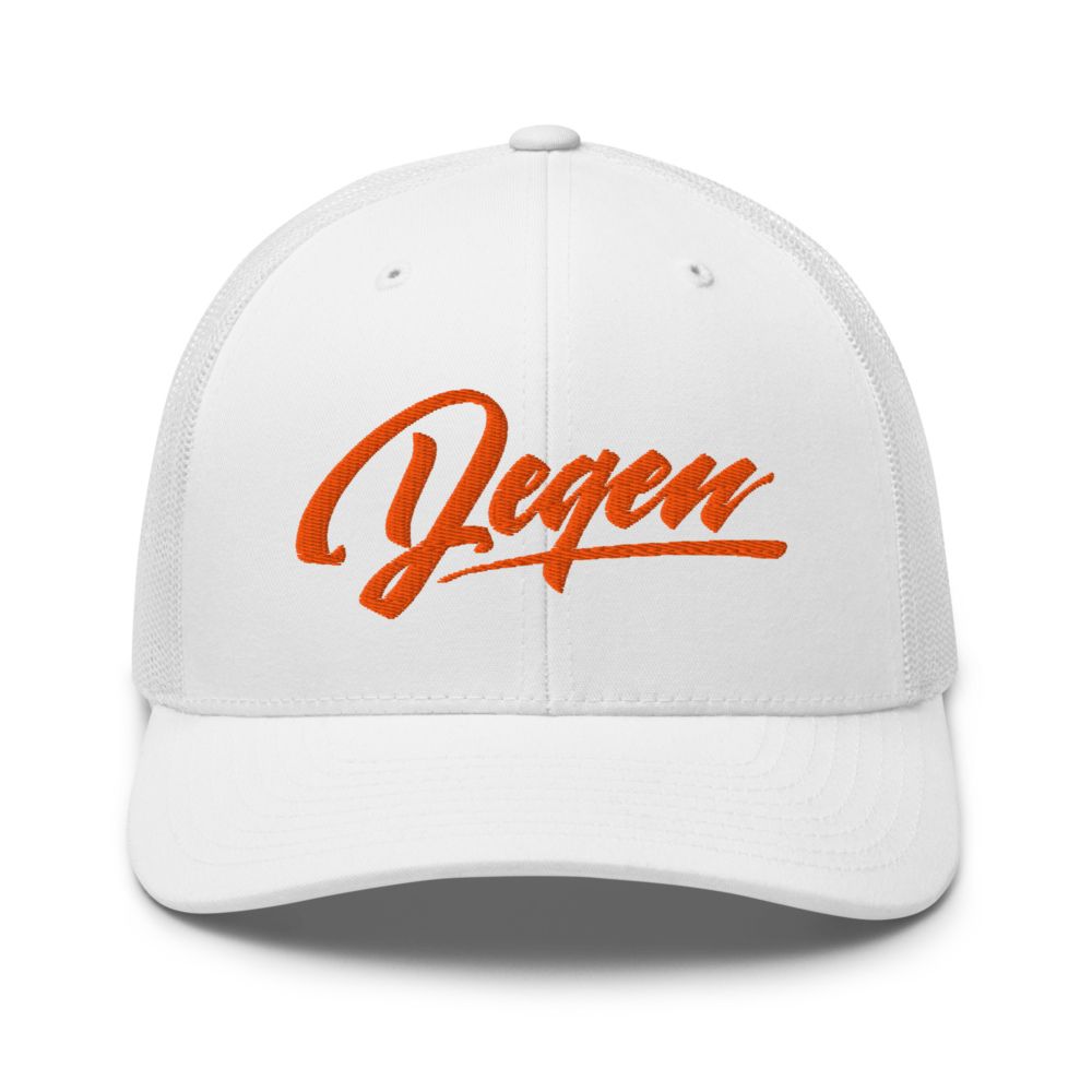 retro trucker hat white front 67b781c36e648 - Degen Trucker Cap