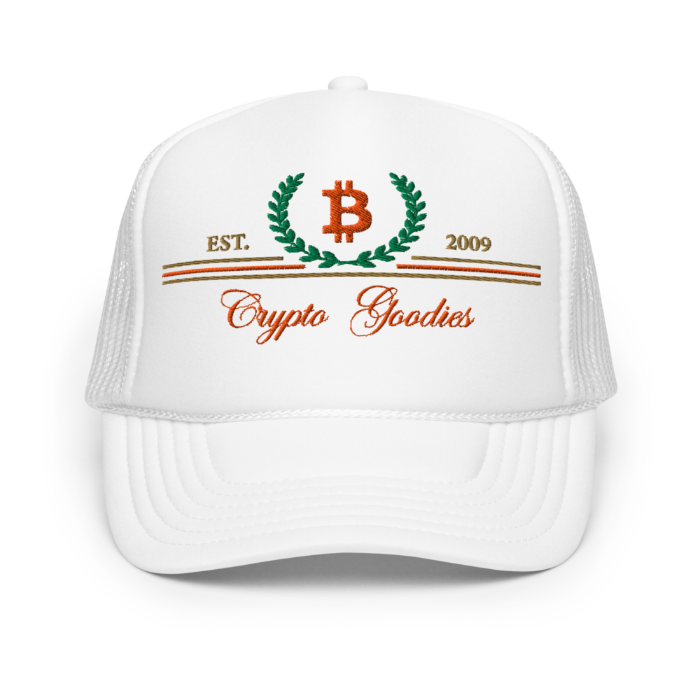 foam trucker hat white one size front 67c729bb04d48 - Crypto Goodies x Bitcoin Foam Trucker Hat