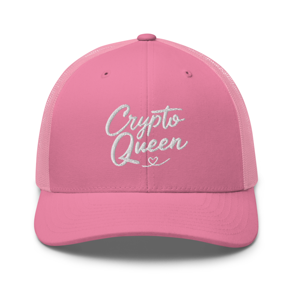 retro trucker hat pink front 67c8b35a81a9a - Crypto Queen Trucker Cap