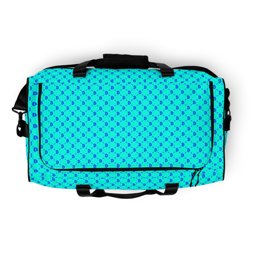 Bitcoin Fashion Cyan Blue Duffle bag - Image 7