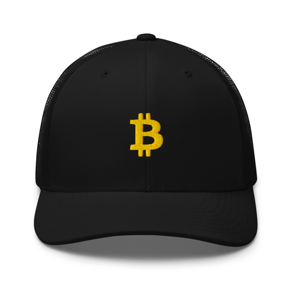 retro trucker hat black front 683bb0c03cba1 - Golden ₿ Trucker Cap