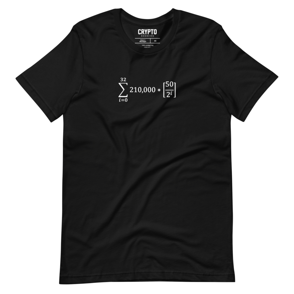 unisex staple t shirt black front 685bb86f013c1 - Bitcoin Halving Equation T-Shirt