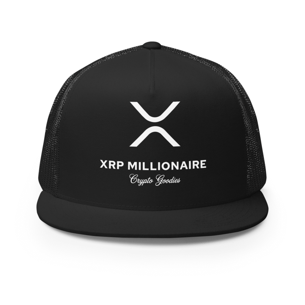 5 panel trucker cap black front 68891f4c0f535 - XRP Millionaire x Crypto Goodies Trucker Cap