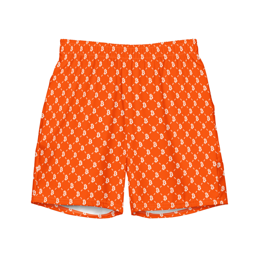 all over print recycled swim trunks white front 686ab53b5b890 - Bitcoin Orange Fashion Premium Swim Trunks