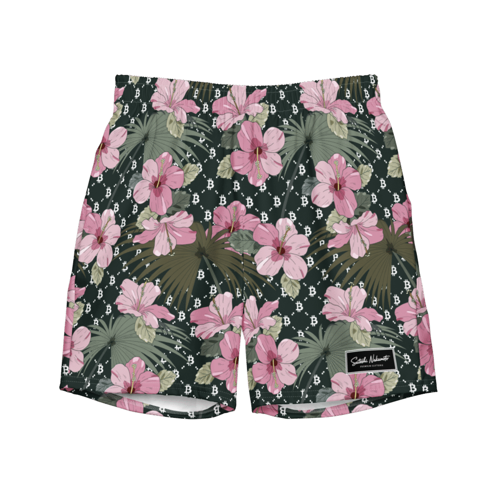 all over print recycled swim trunks white front 687762a297bc8 - Bitcoin Aloha Premium Swim Trunks
