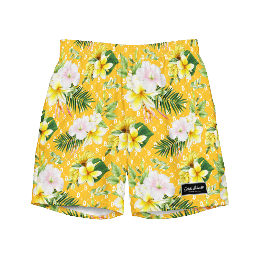 all over print recycled swim trunks white front 687766a513cdc - Bitcoin Aloha II Premium Swim Trunks