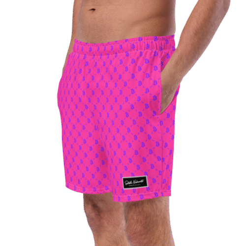 Bitcoin Neon Pink Premium Swim Trunks